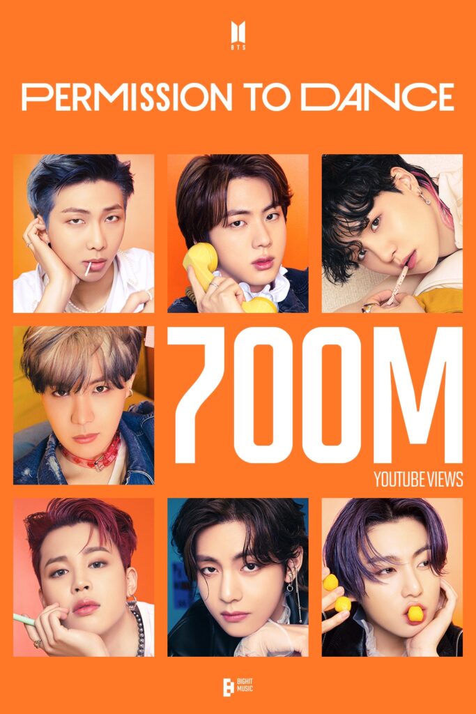 BTS’s “Permission to Dance” Surpasses 700 Million Views on YouTube, Becomes Group’s 10th Entry to Reach the Milestone akr20251211046200005 01 i org